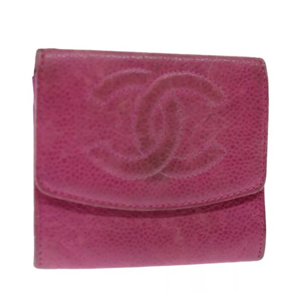 CHANEL COCO Mark Coin Purse Caviar Skin Pink CC - Picture 1 of 16